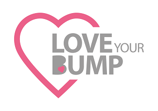 Love your bump logo - a pink heart with an opening on the right hand side displaying the text 'love your bump'