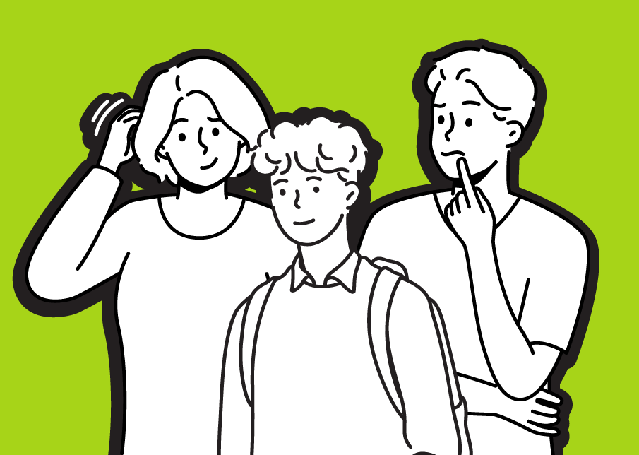 Young person stood with 2 parents or carers