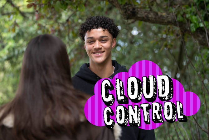 Image of two young people outside with the cloud control logo overlay
